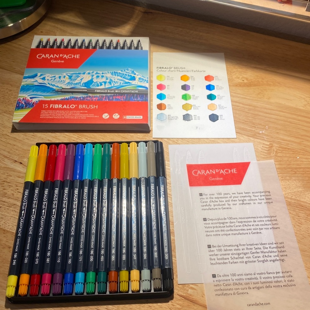 CARAN d’ACHE - Fibralo Brush Marker Set 15 like new(NO TIN)